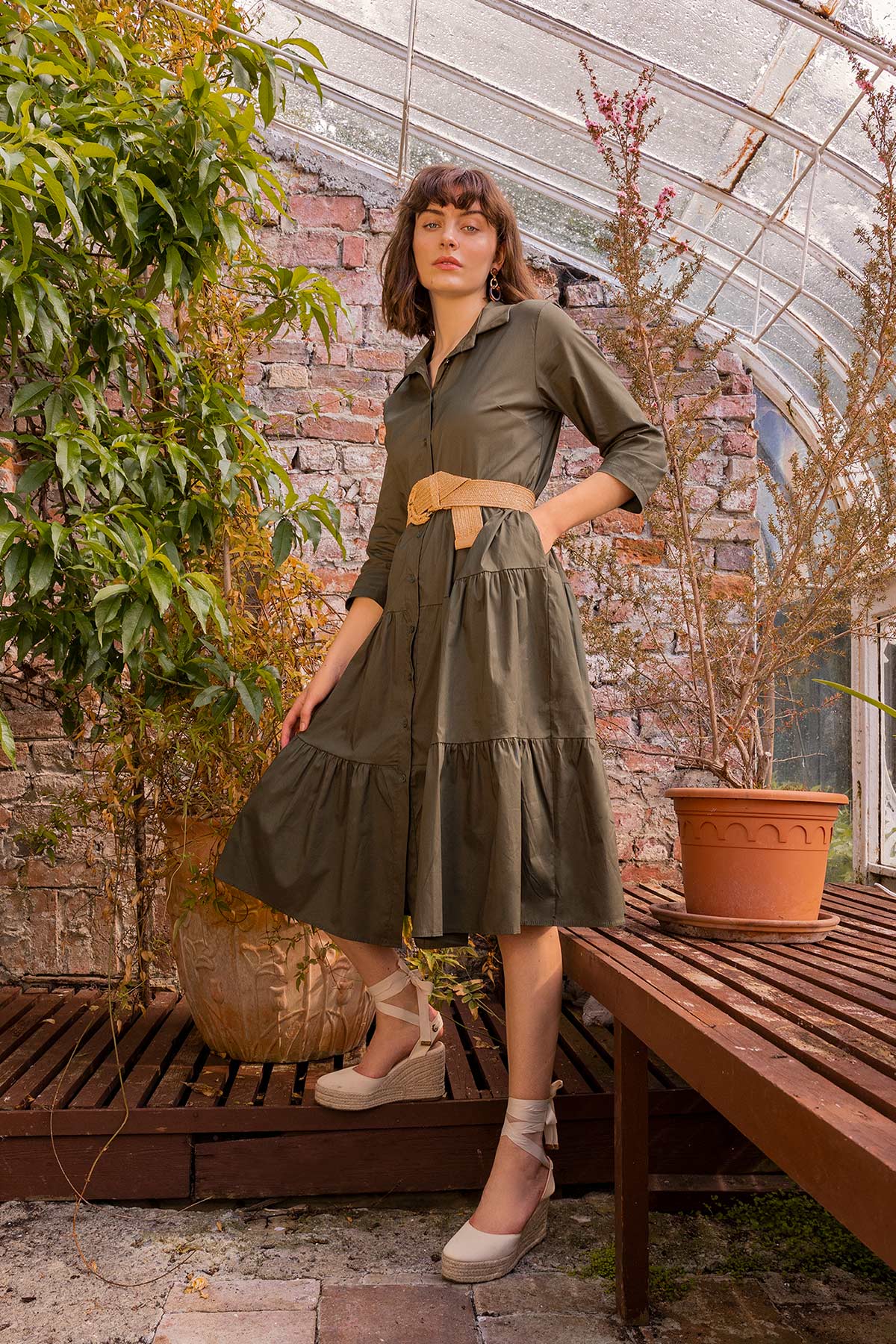 Poplin Dress in Khaki