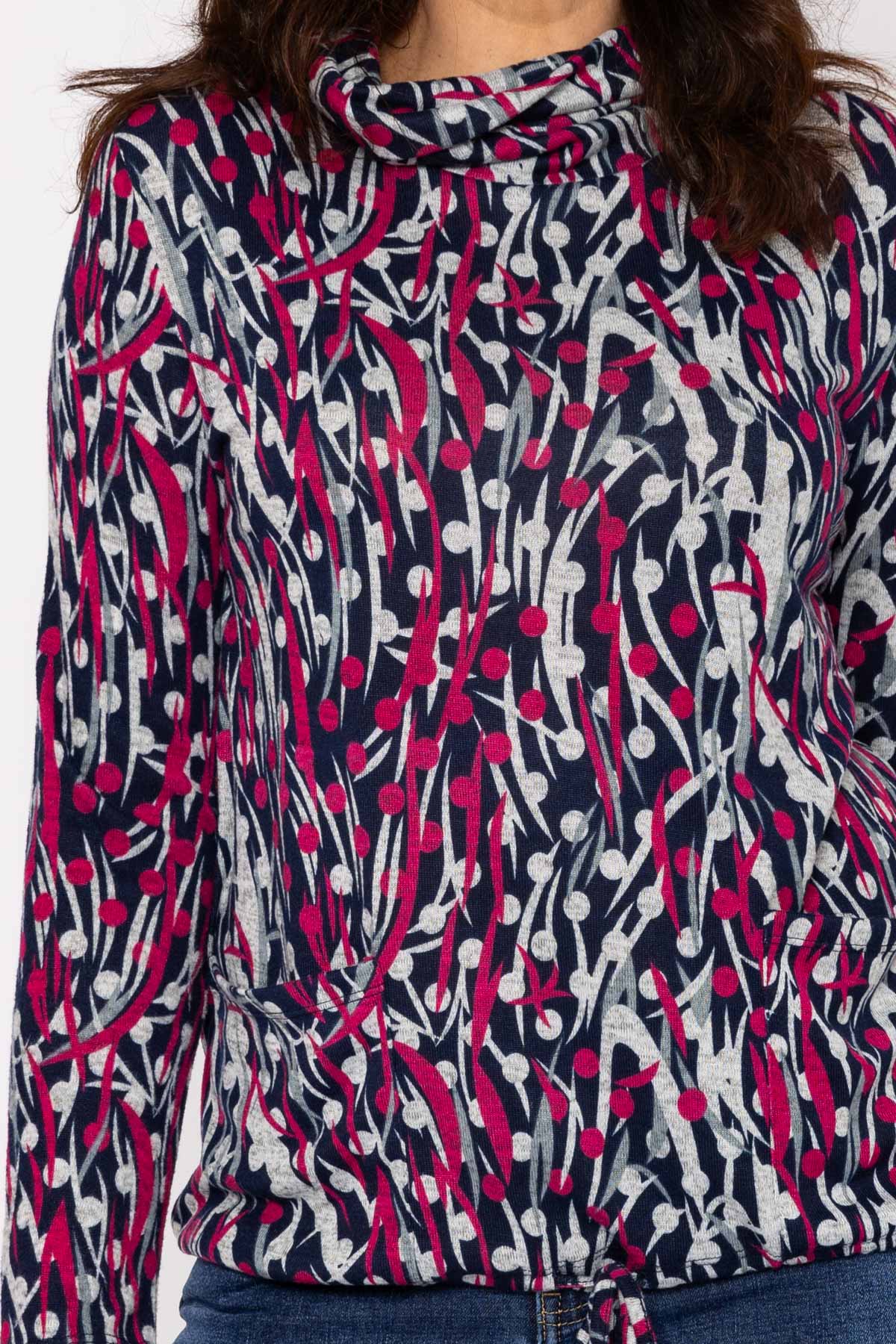 Printed Cowl Neck Top in Purple