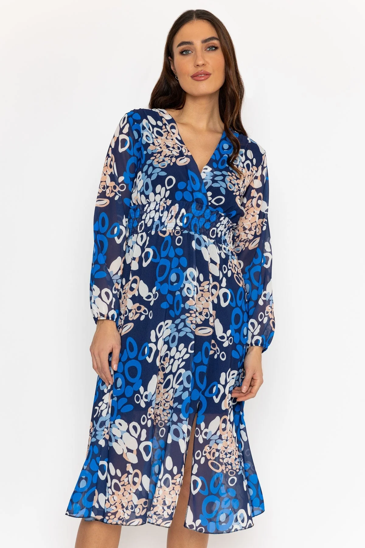 Shauna Midi Dress in Blue Print