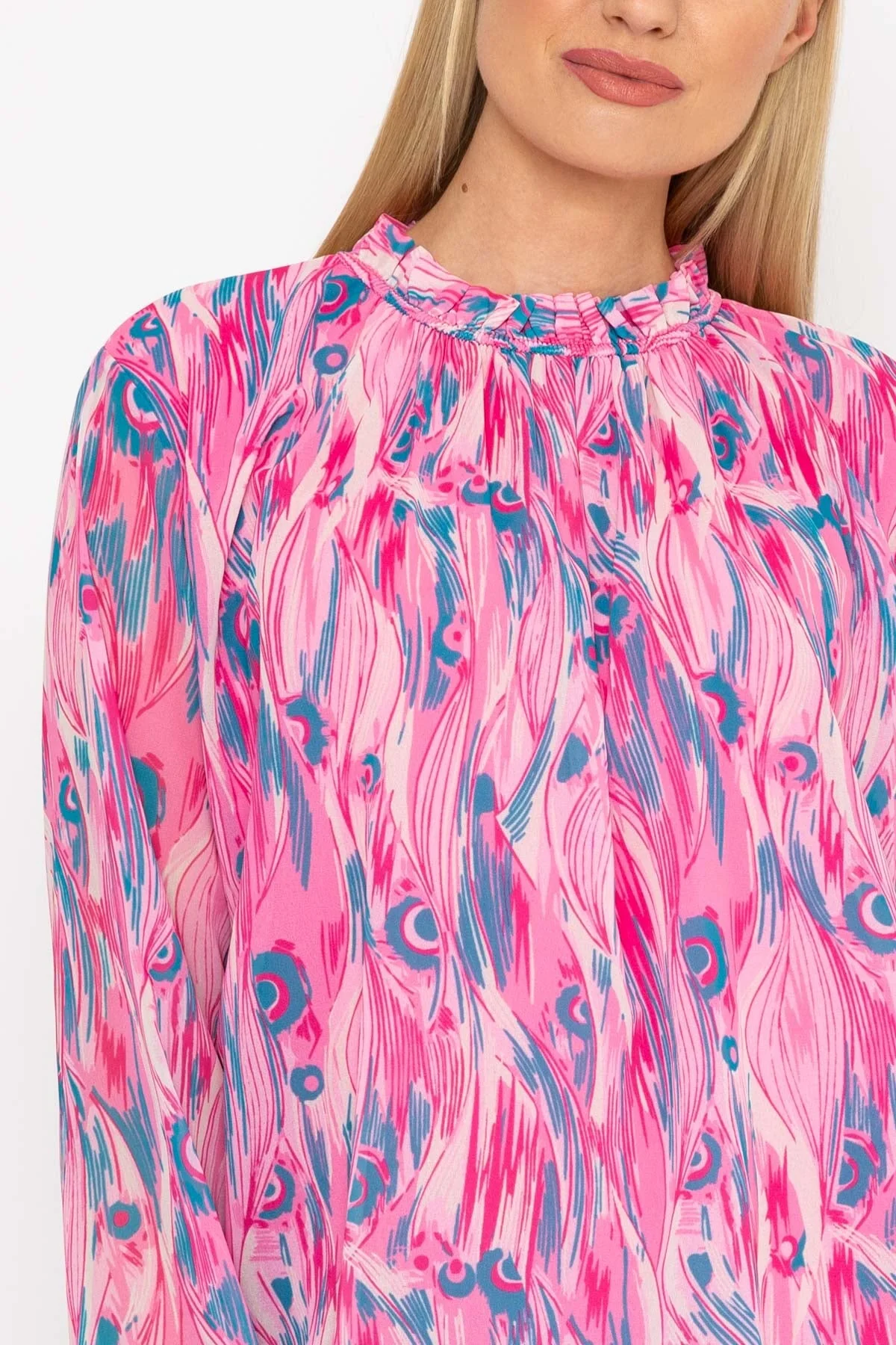 High Neck Top in Pink Print