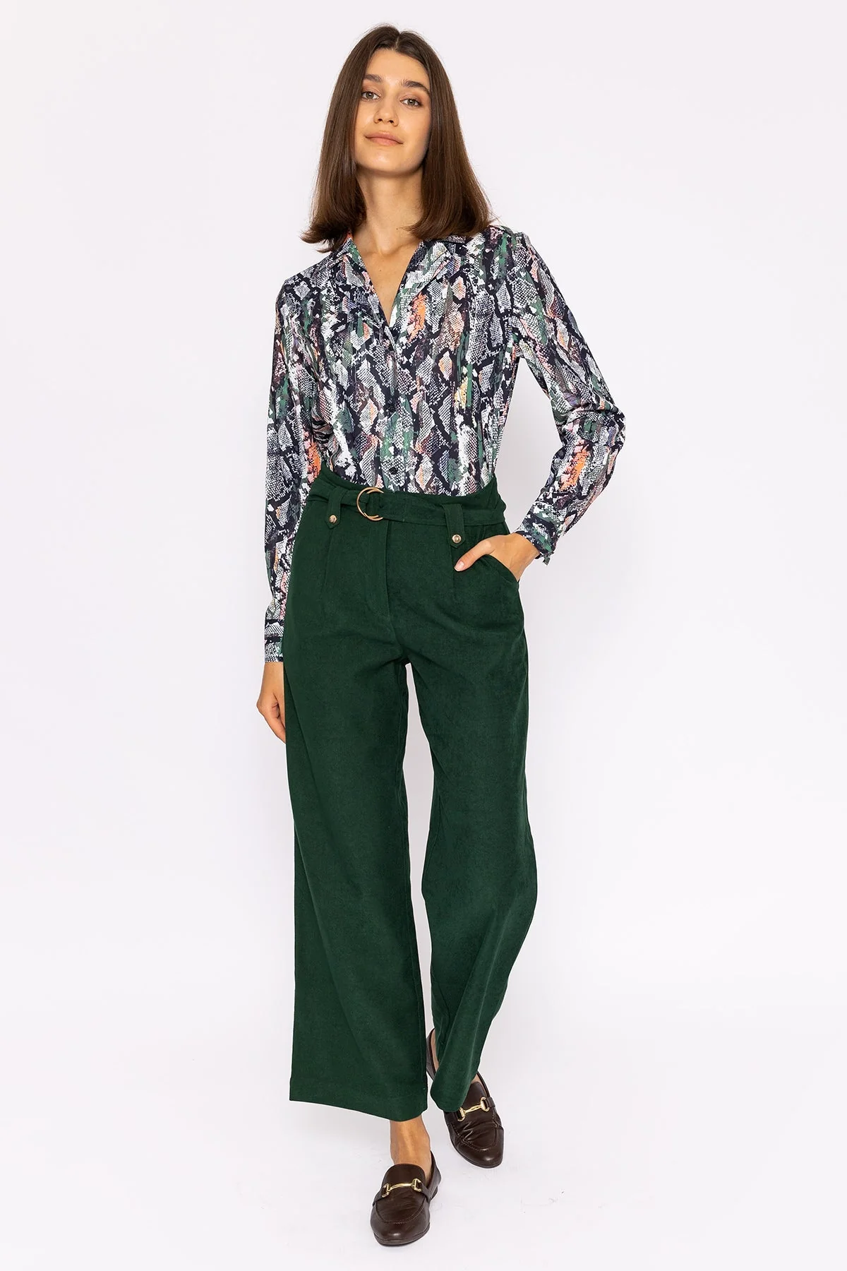 Wide Leg Twill Pant in Green