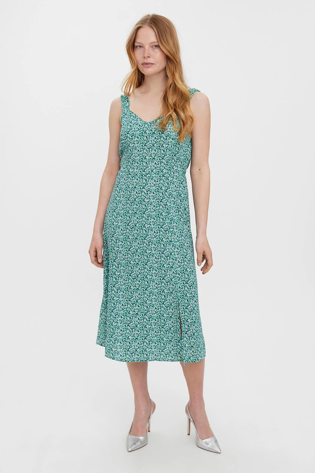 Sleeveless Dress in Green Print