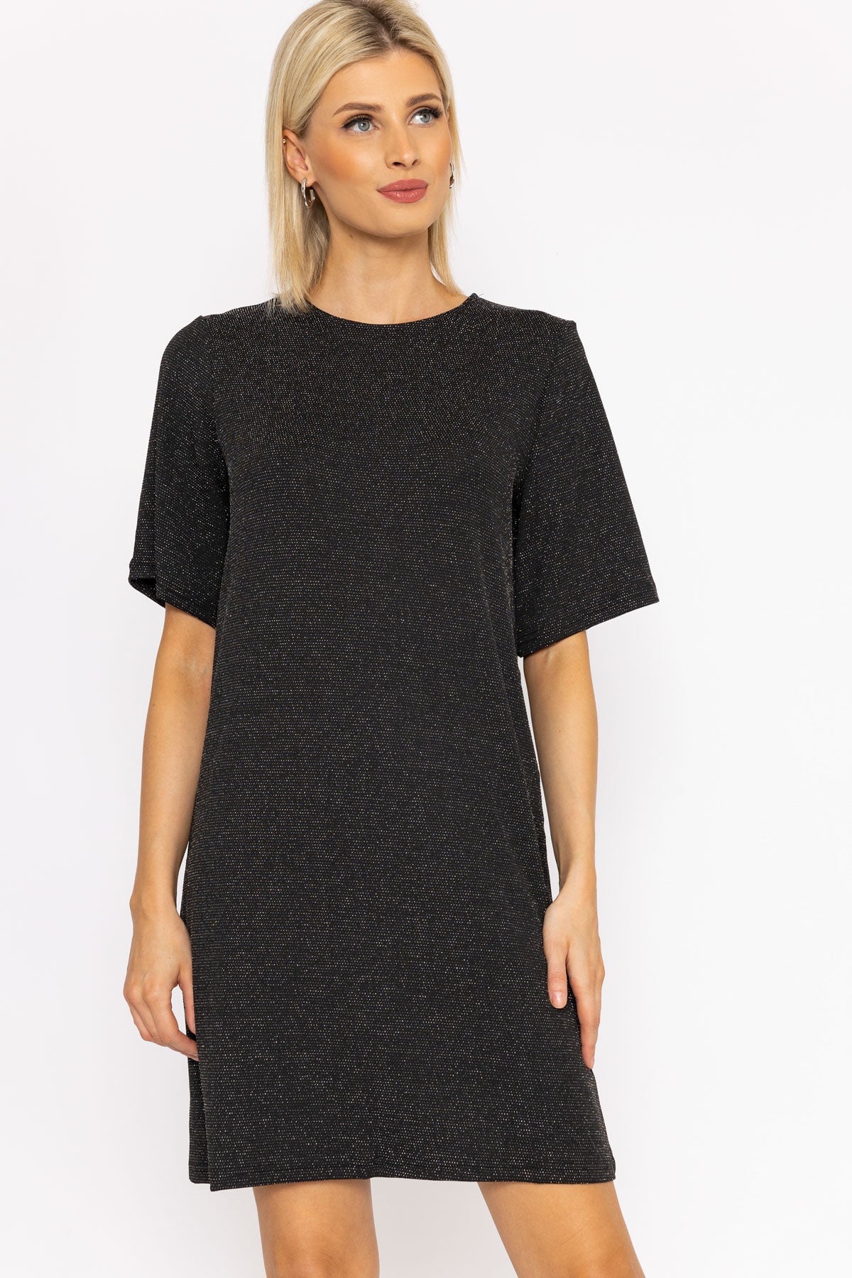 Kanva Oversized Tee Dress in Silver Lurex