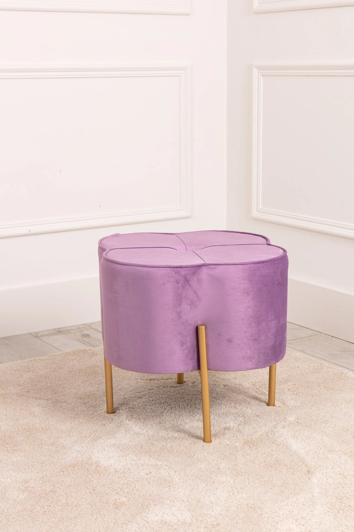 Purple Velvet Upholstered Foot Stool