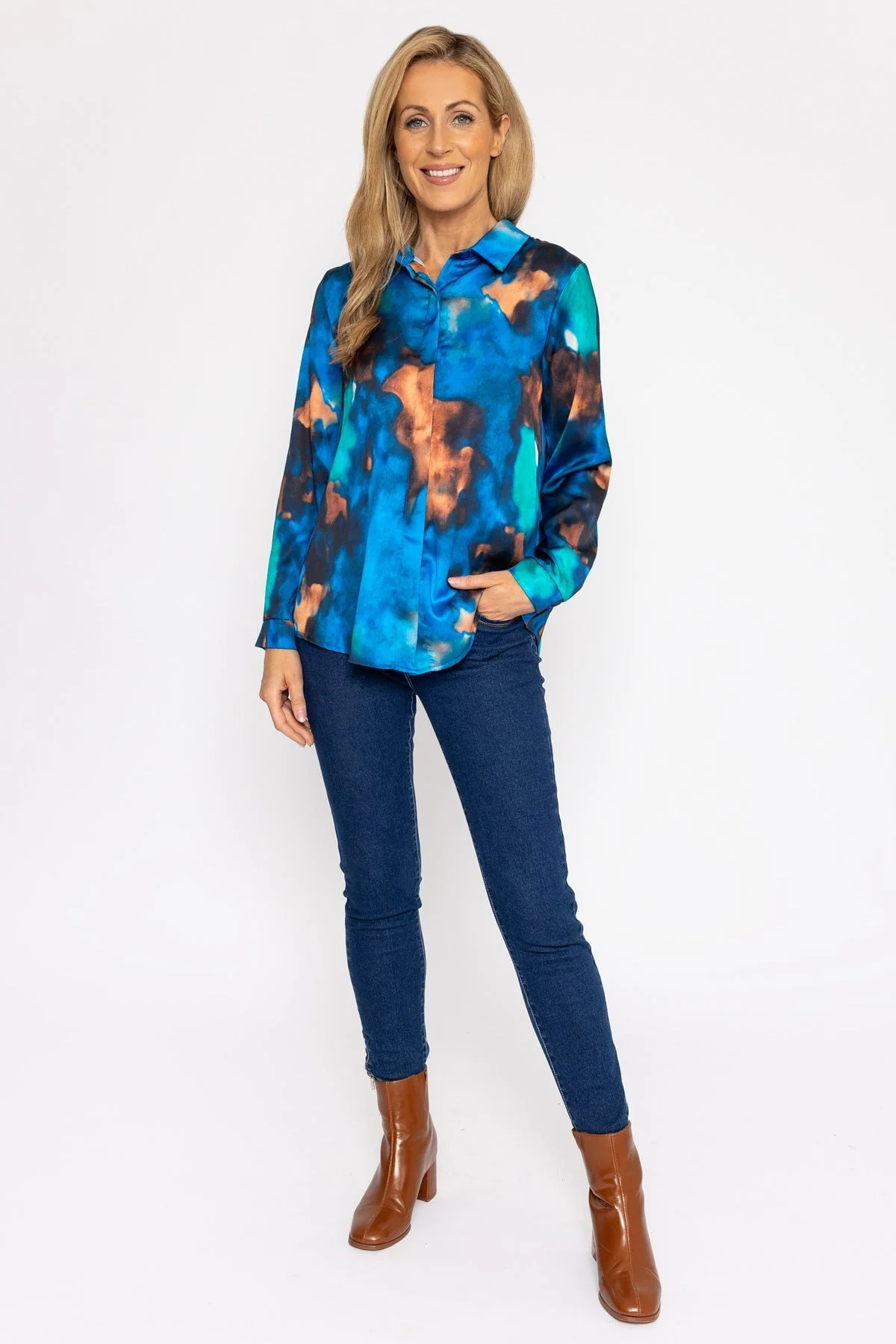 Sateen Shirt in Blue Print