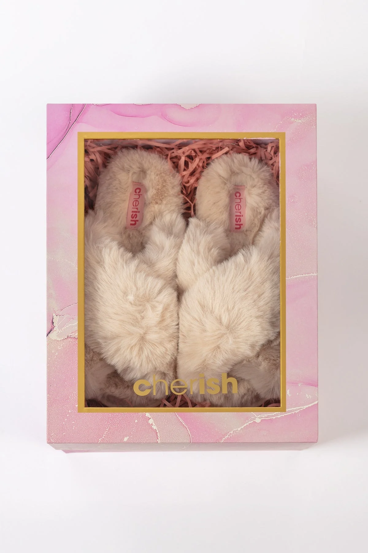Boxed Cream Faux Fur Quilted Slipper
