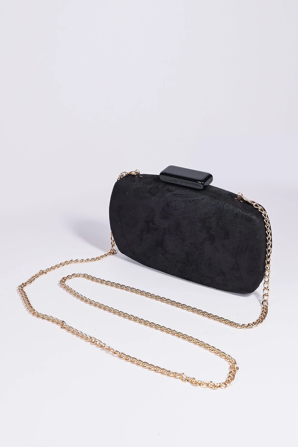 Paisley Fabric Clutch in Black