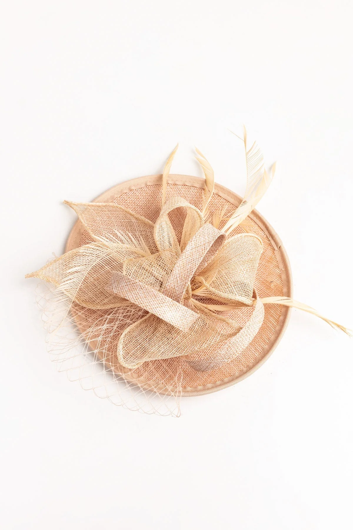 Net & Feather Fascinator in Taupe