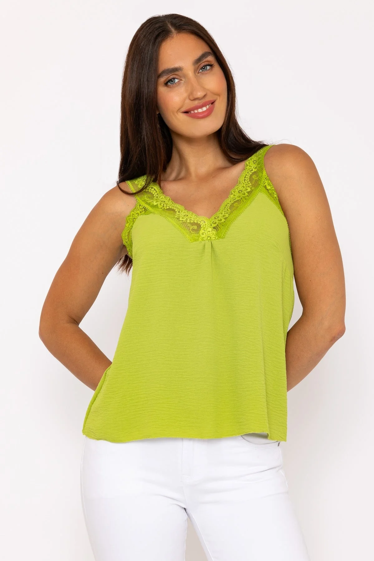 Lace Trim Cami in Green