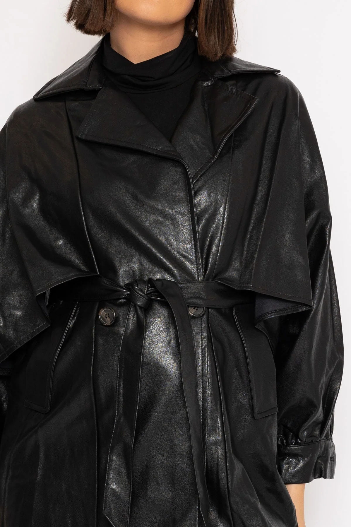 Faux Leather Trench in Black