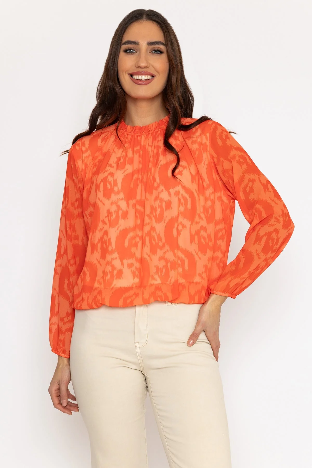 High Neck Top in Orange Print