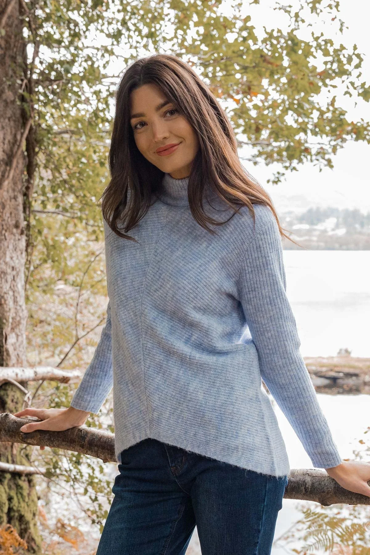 Longline High Neck Knit in Blue