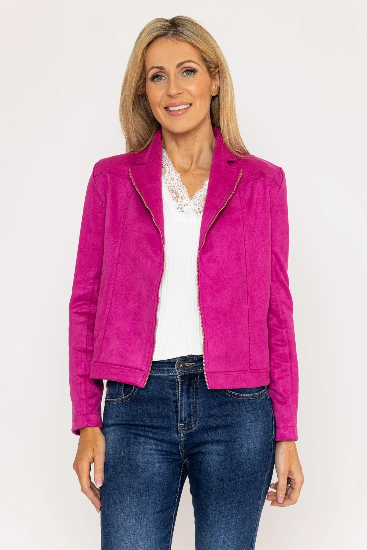 Suedette Zip Jacket in Pink