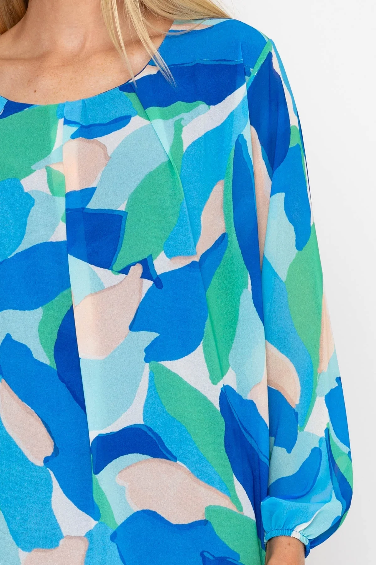 Blue Printed Long Sleeve Blouse