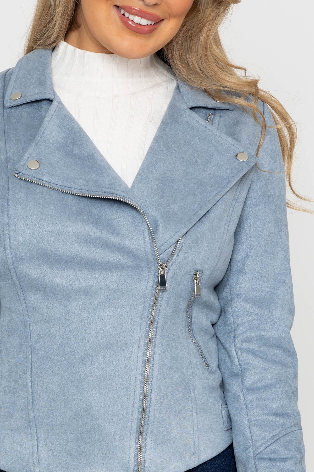 Suede Biker Jacket in Light Blue