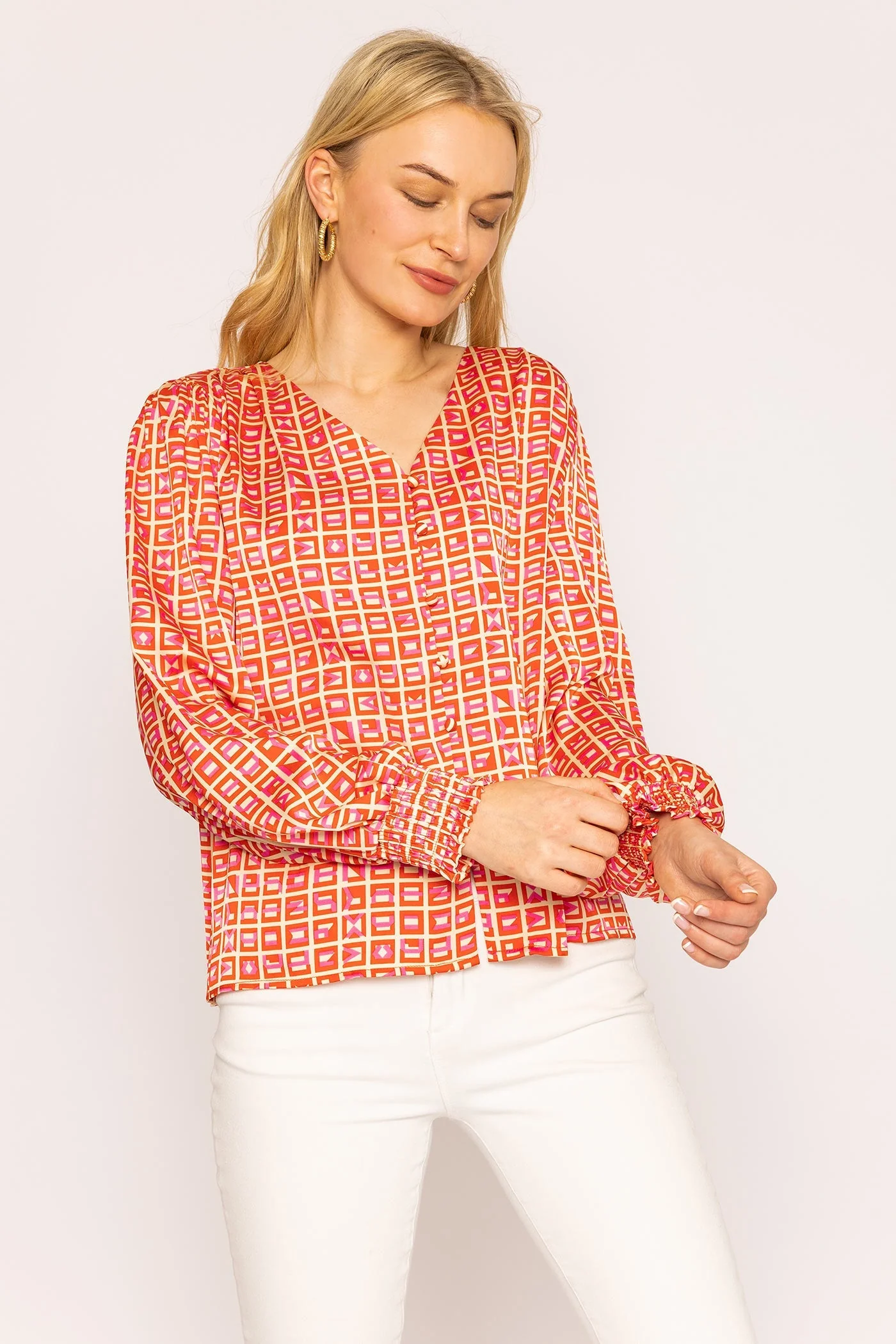 Geo Print Blouse in Red