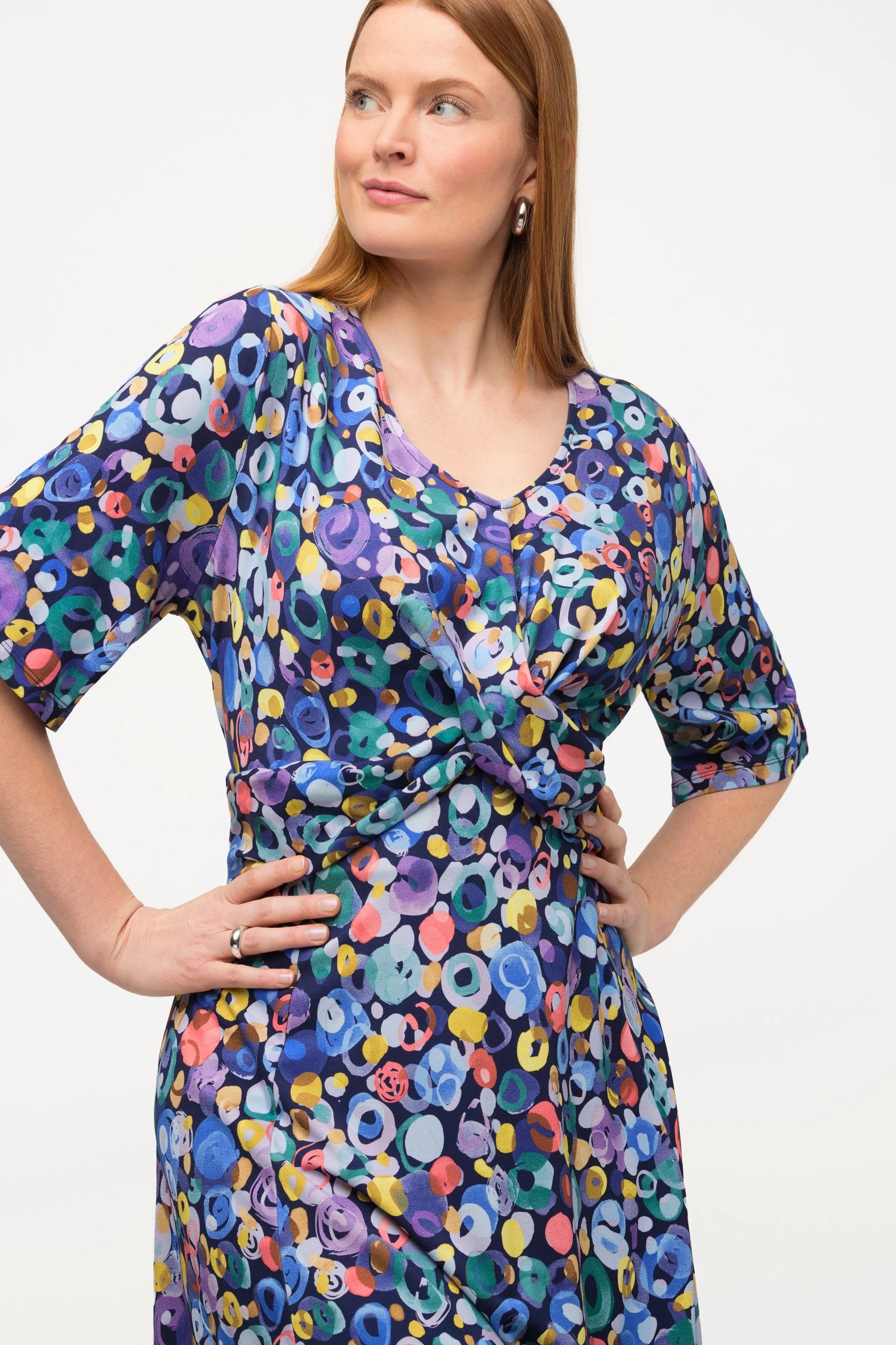 Colorful Dot Print Short Sleeve Midi Dress