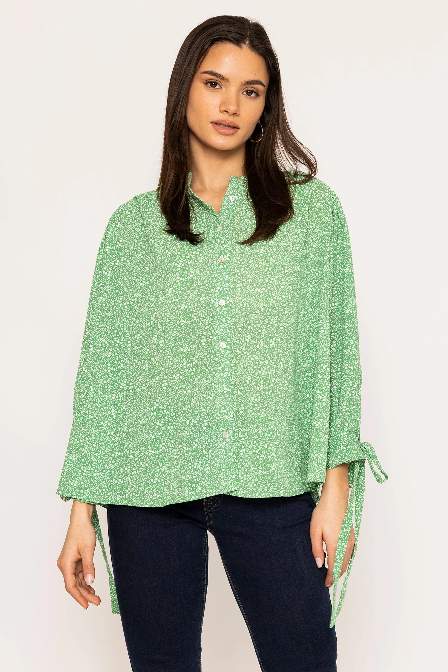 Tie Sleeve Blouse in Green