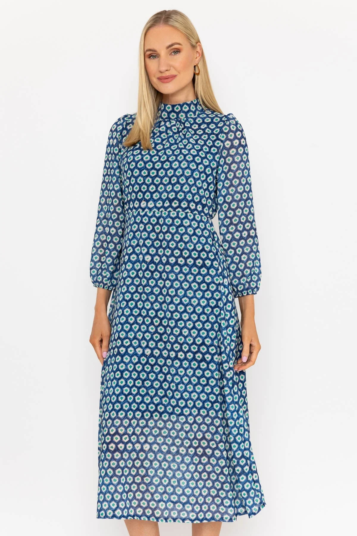 Mollie Midi Dress in Navy Print