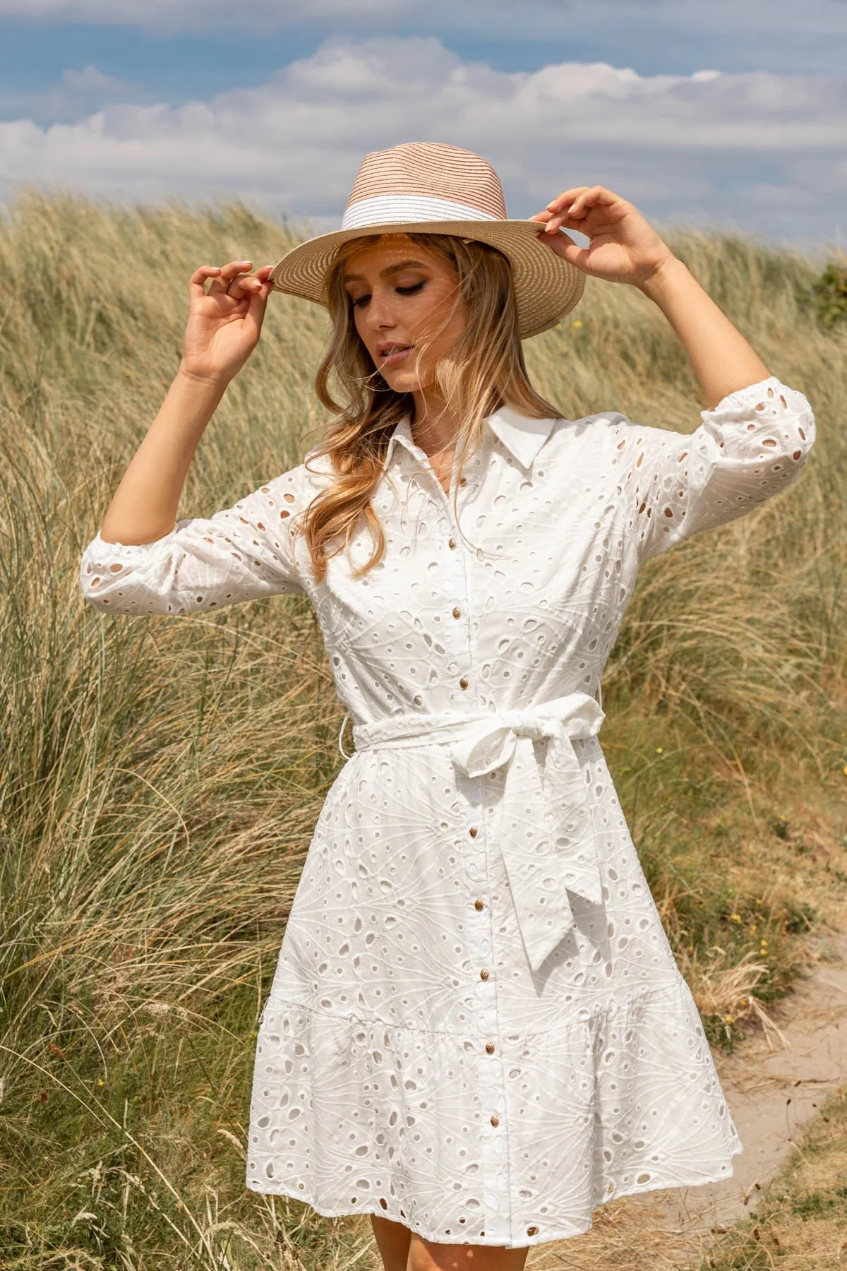 White Short Broderie Dress
