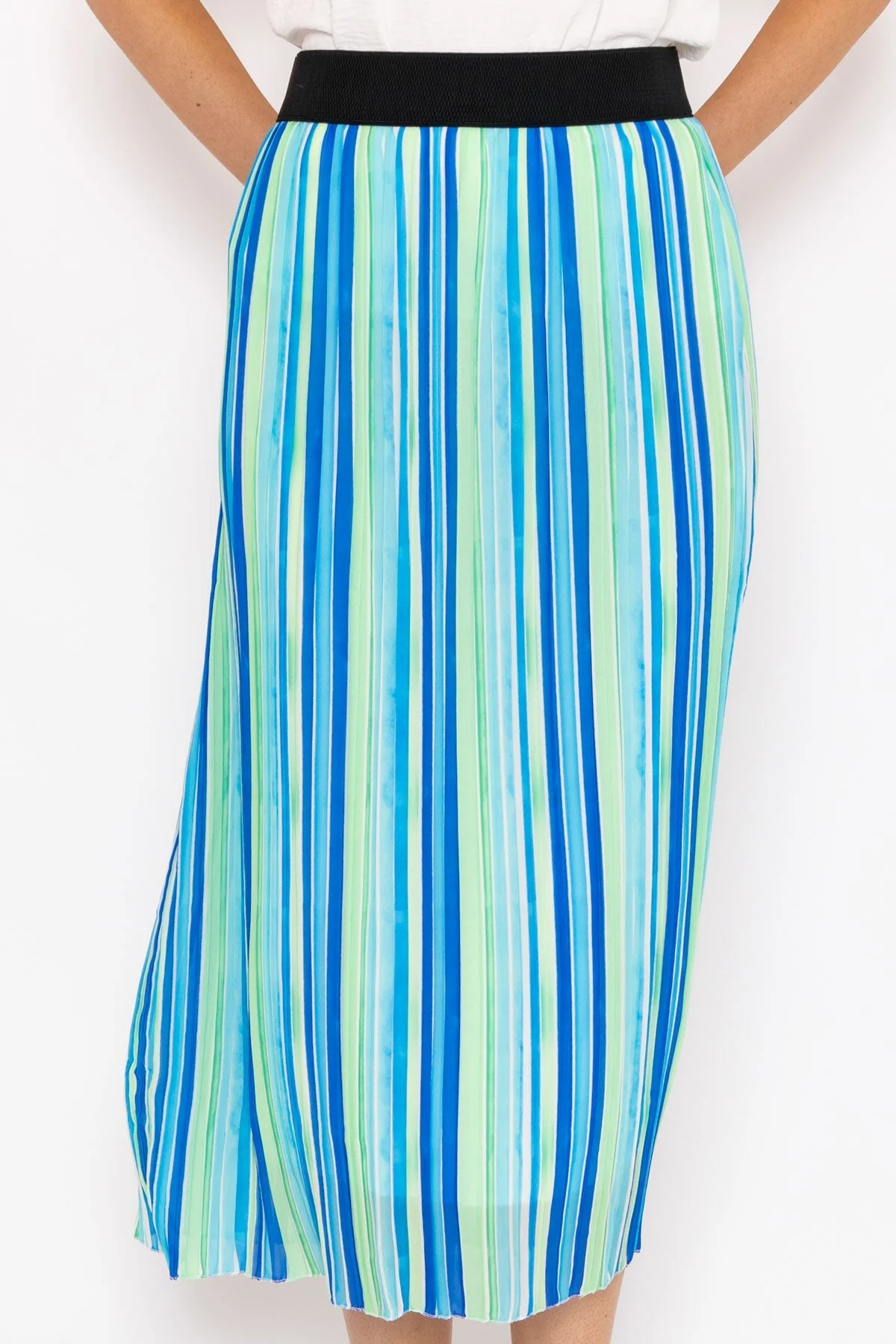 Midi Pleated Skirt in Blue Print