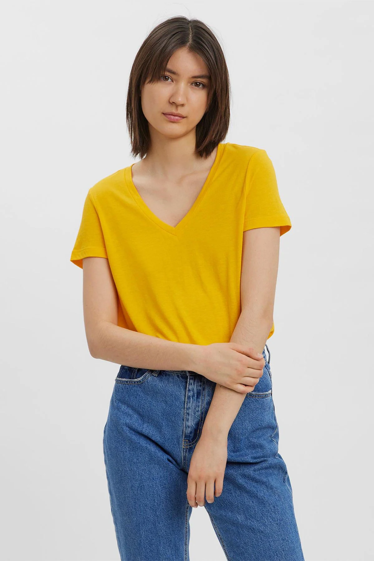 Short Sleeve V-Neck Top in Yellow
