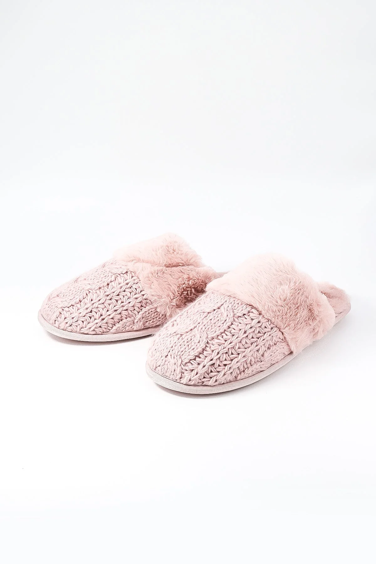 Cable Knit Slippers in  Pink