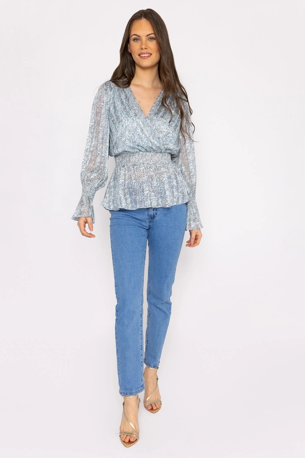 Wrap Top in Blue Floral Print