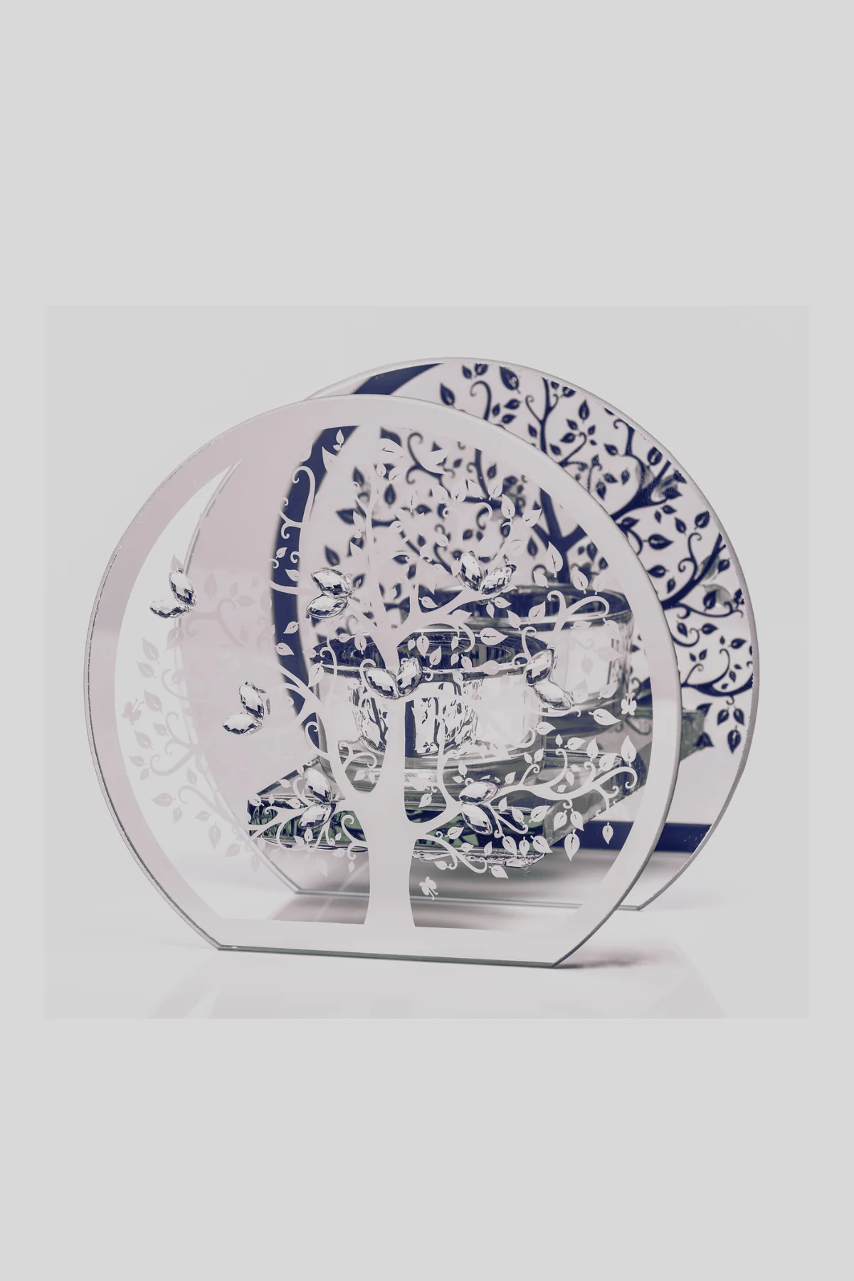 Silver Mirrored Tree T-Light Holder