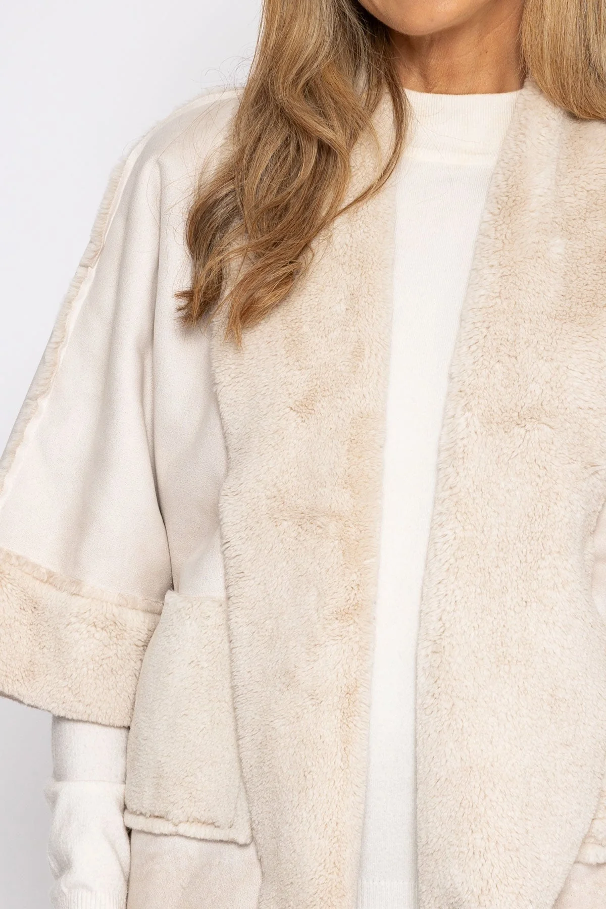 Suede Shawl Jacket in Beige