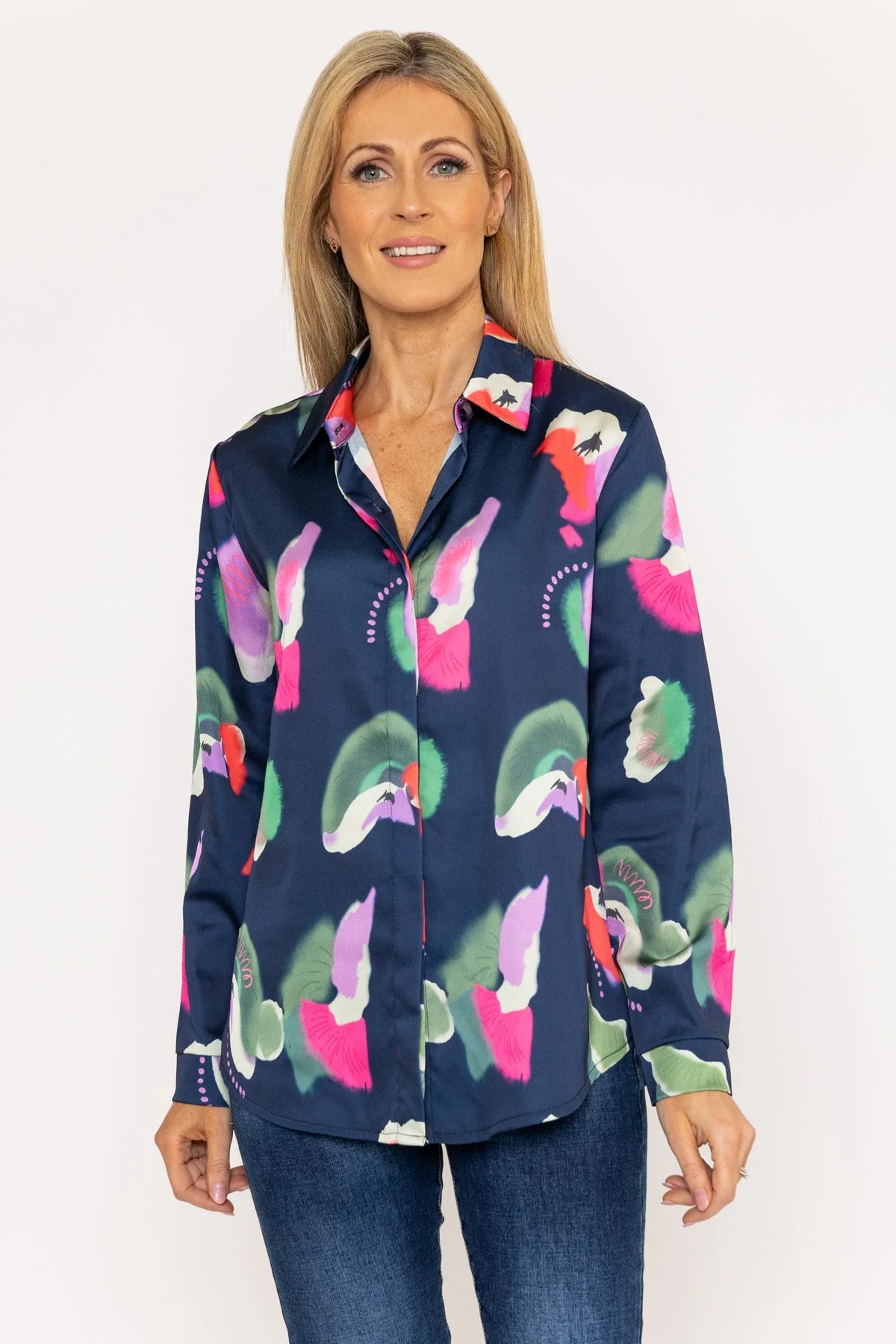 Sateen Shirt in Navy Print