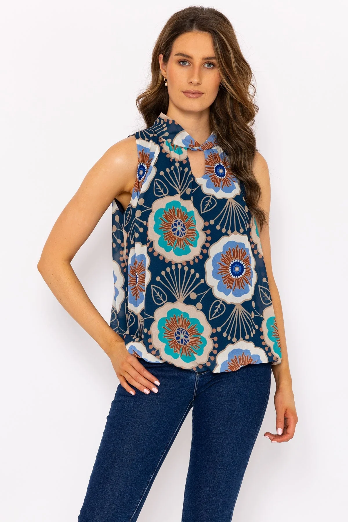Knot Neck Halter Top in Navy Print
