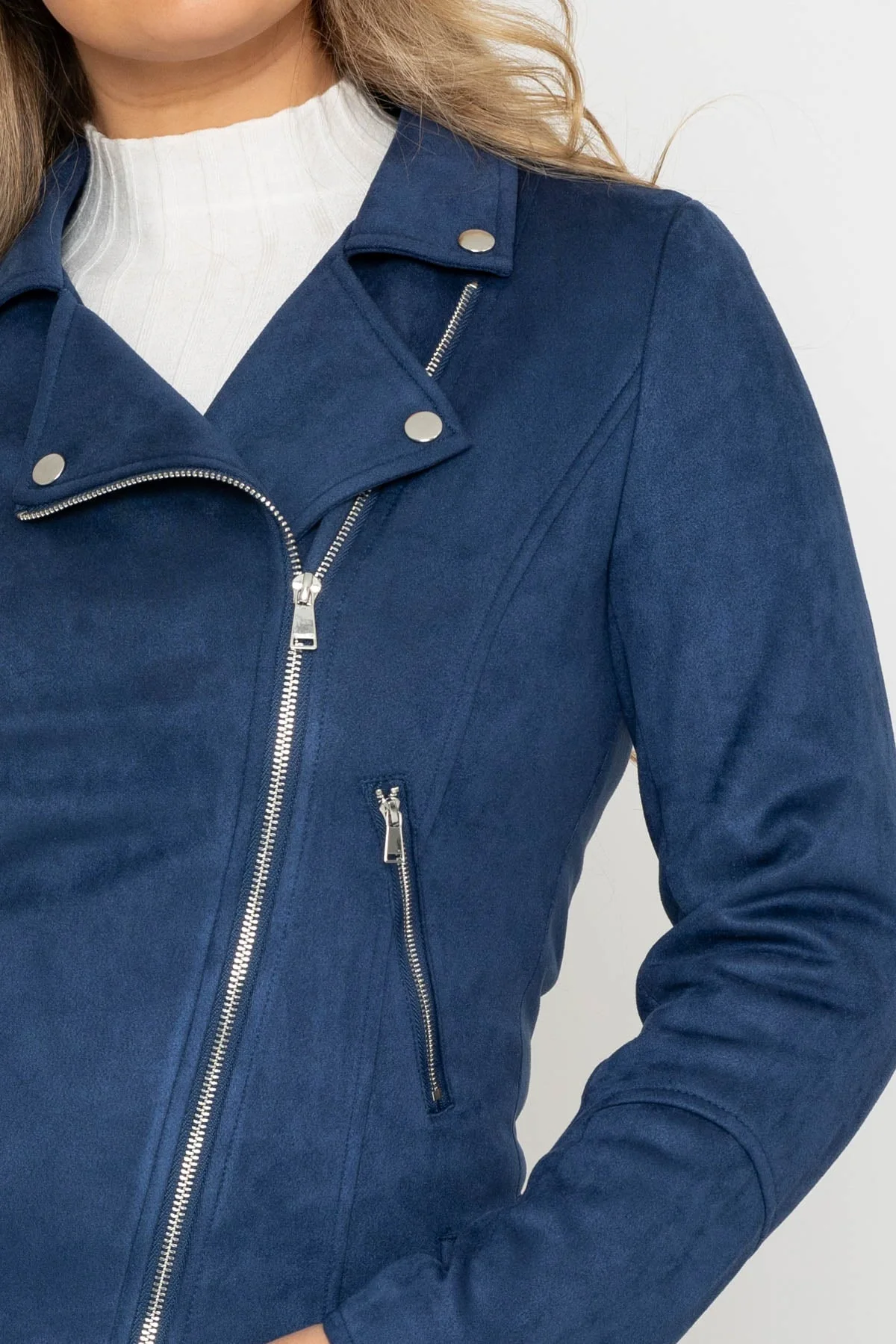 Suede Biker Jacket in Navy