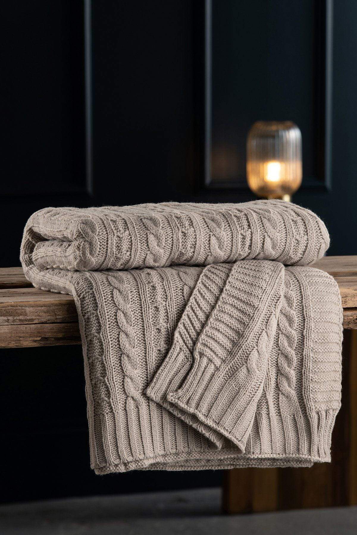 Cool Grey Aran Knit Throw