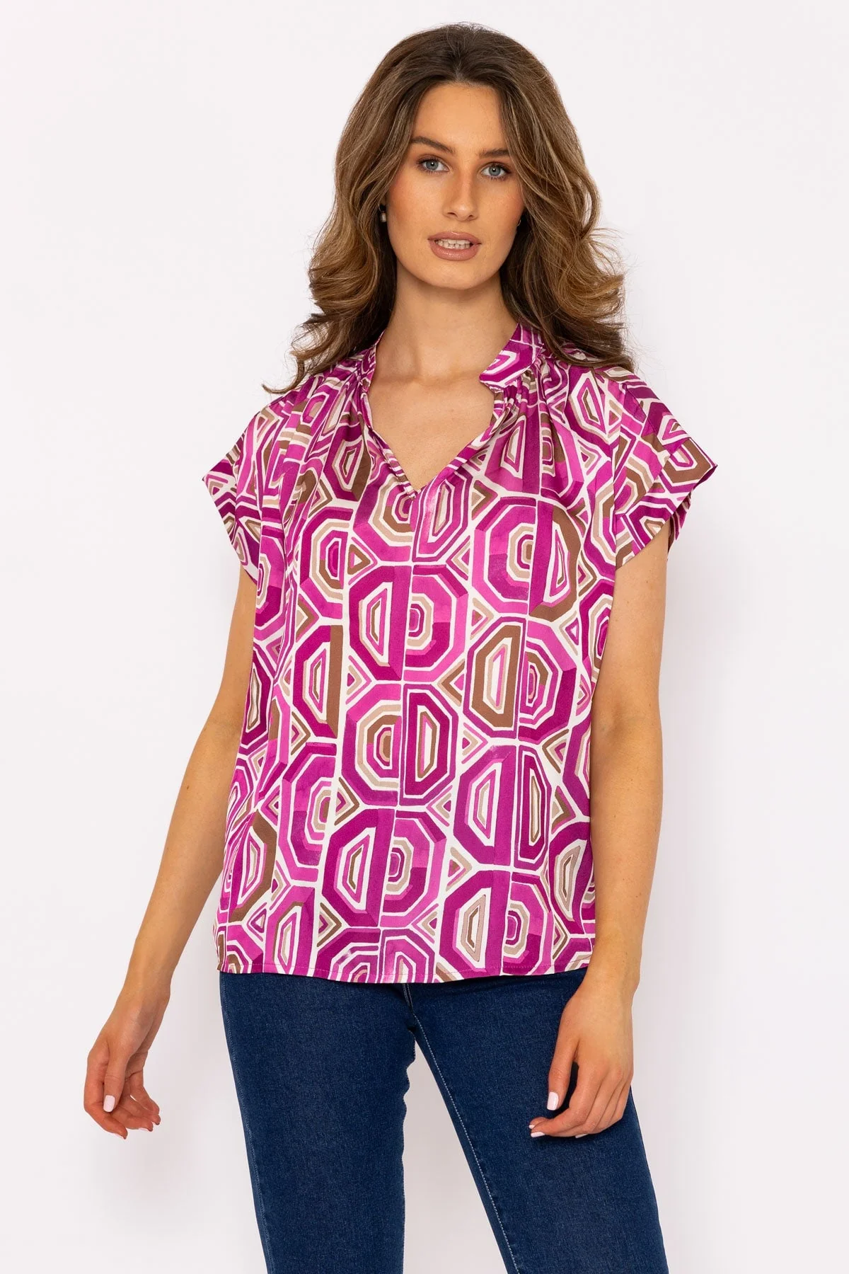 Short Sleeve Lola Top in Pink Print