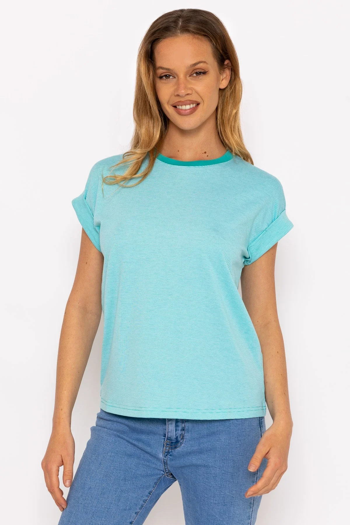 Stripe Tee in Aqua Blue