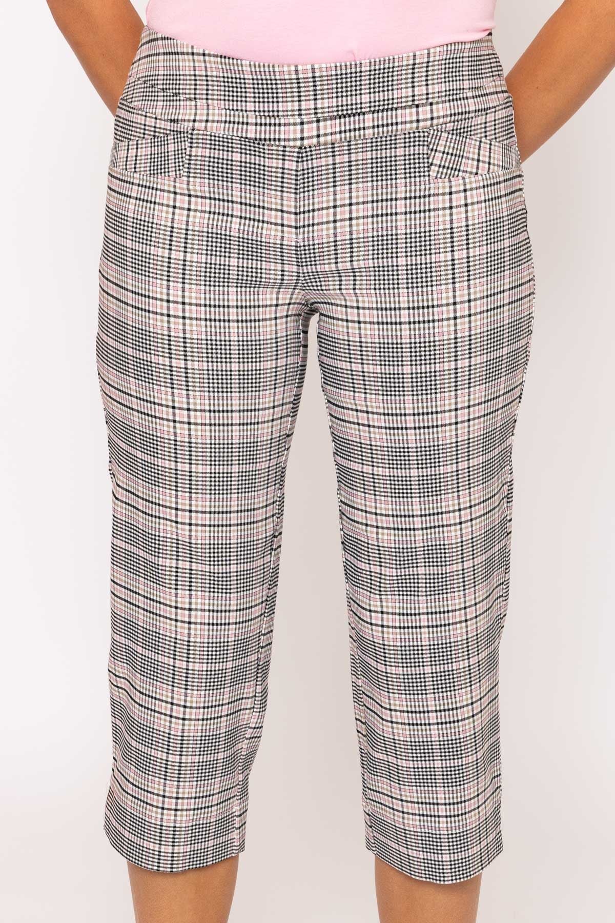 Bengaline Check Crop Pants in Pink Print