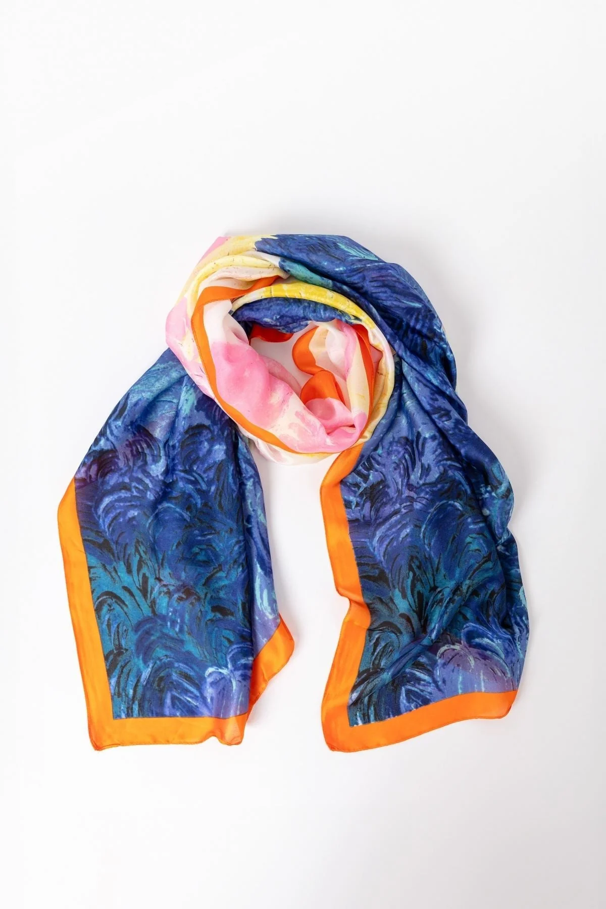 Watercolour Scene Scarf in Orange