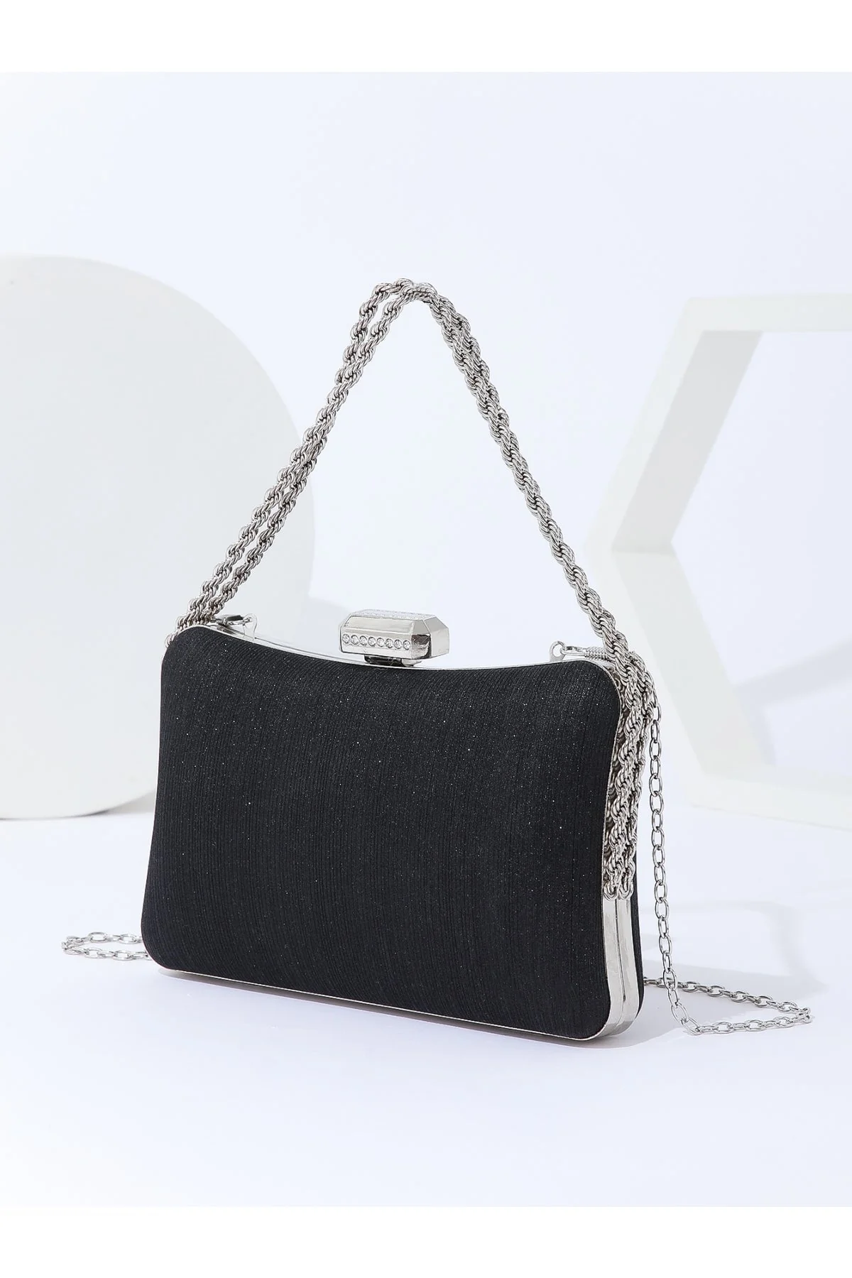 Textured Clutch Bag in Black