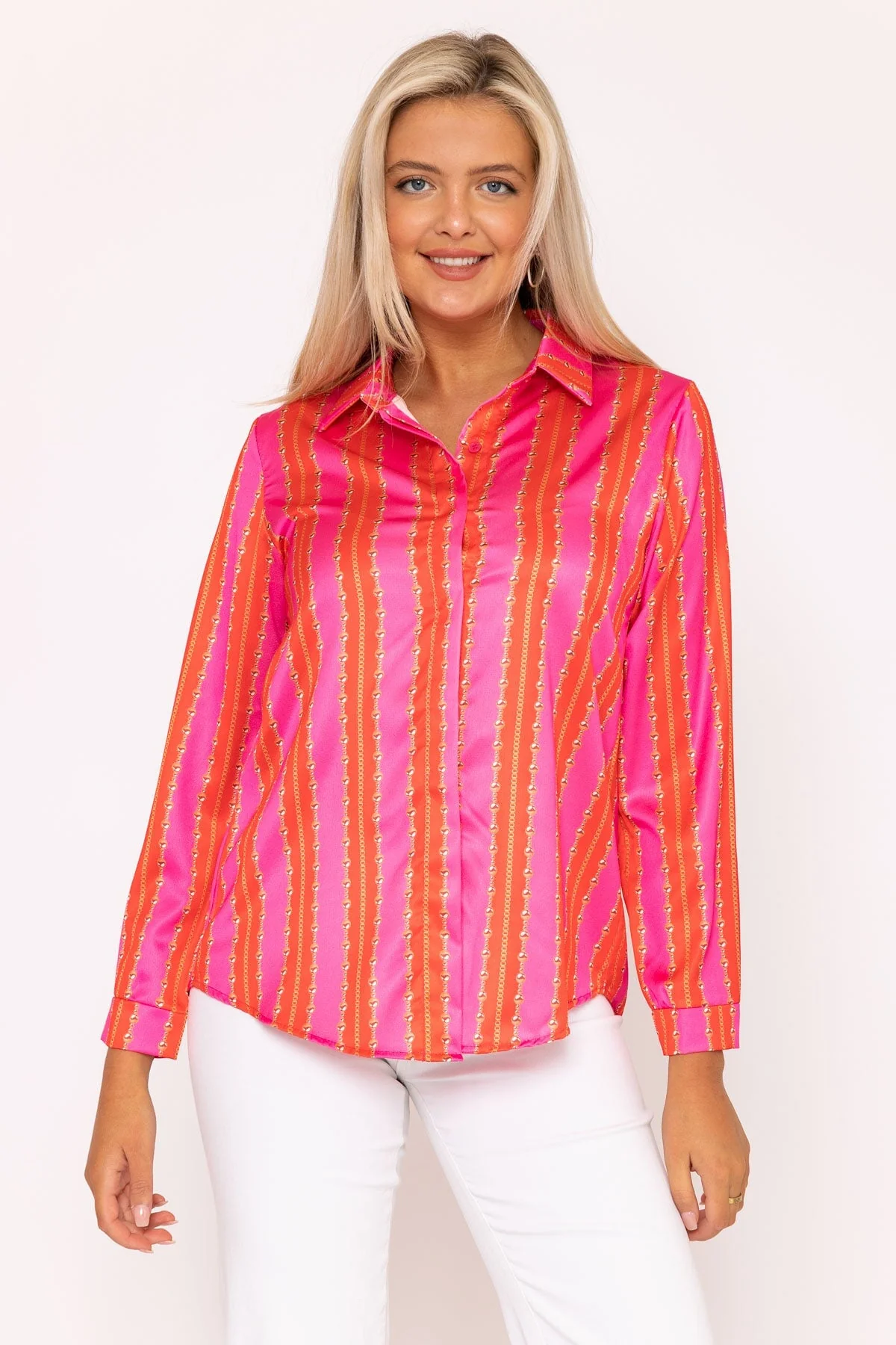 Printed Sateen Shirt in Pink Print