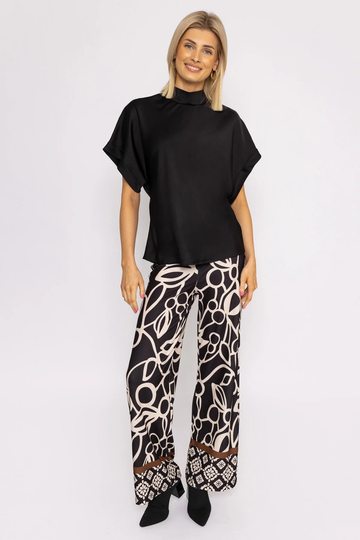 High Neck Sateen Top in Black