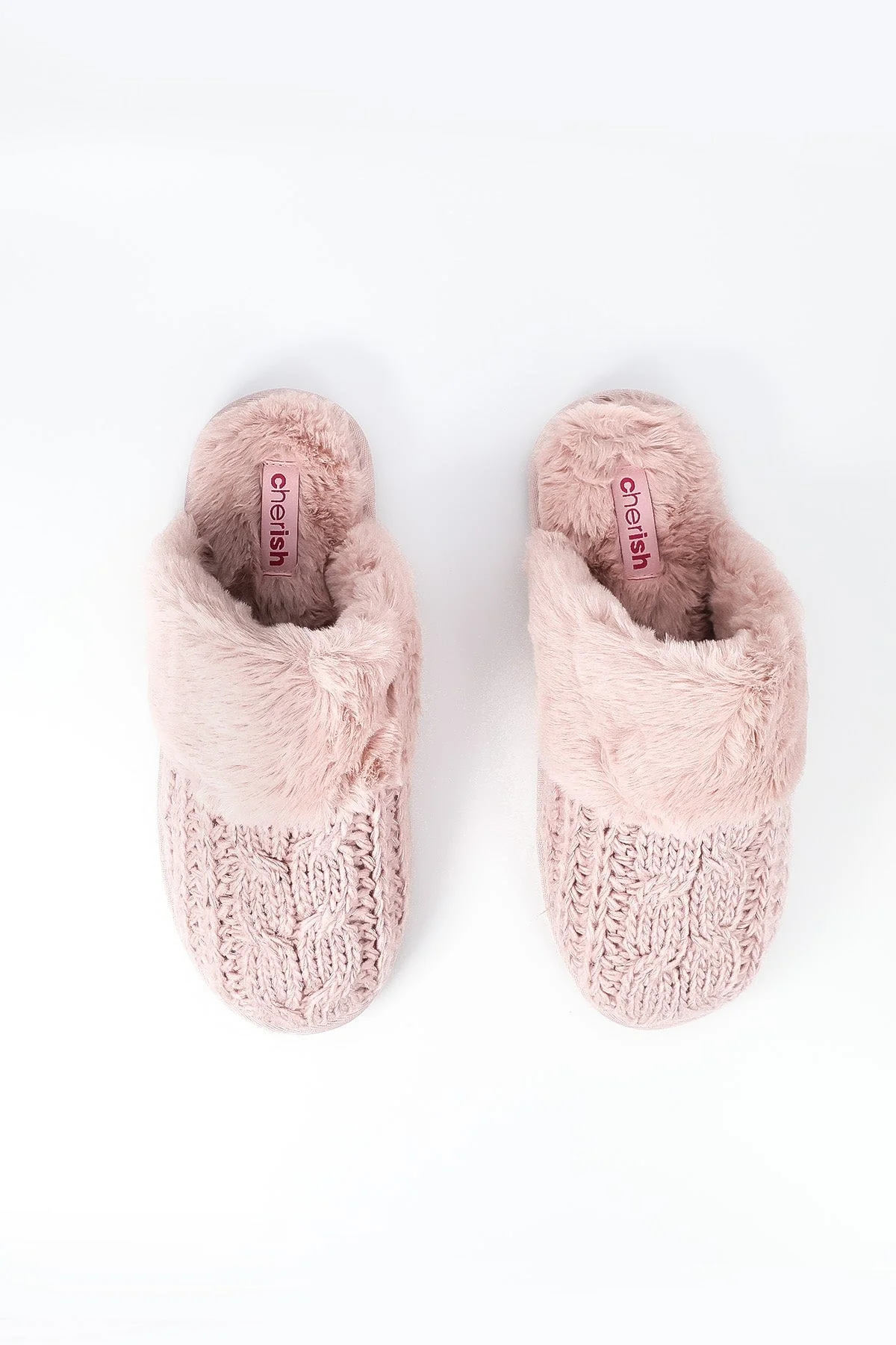 Cable Knit Slippers in  Pink