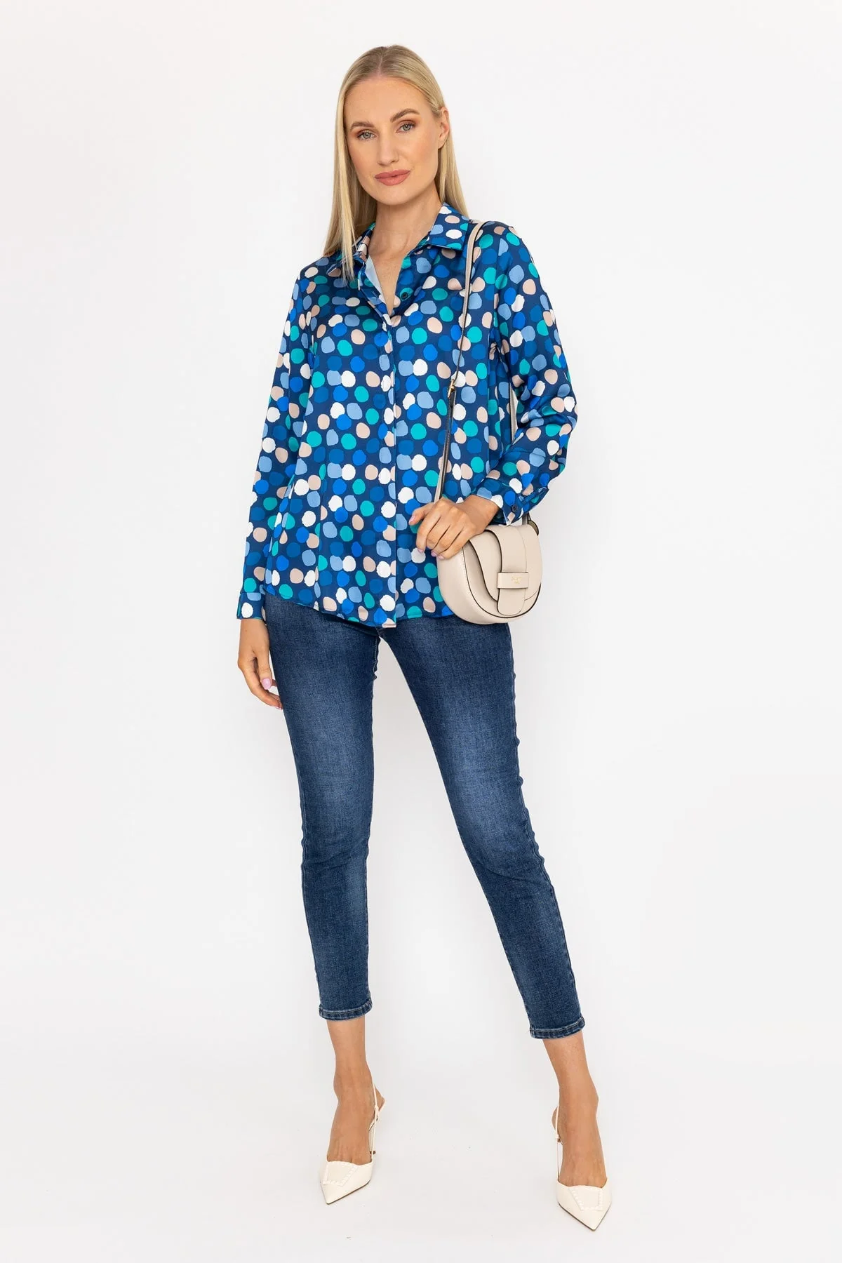 Sateen Shirt in Blue and Navy Print