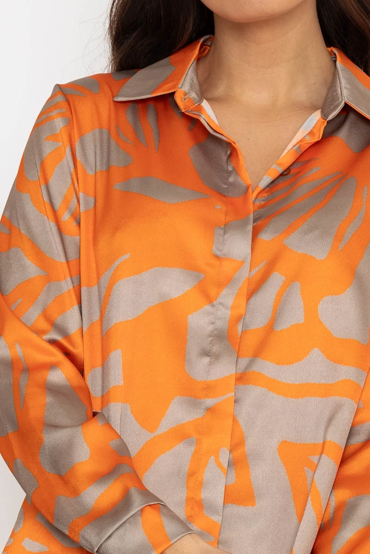 Sateen Shirt in Orange Print