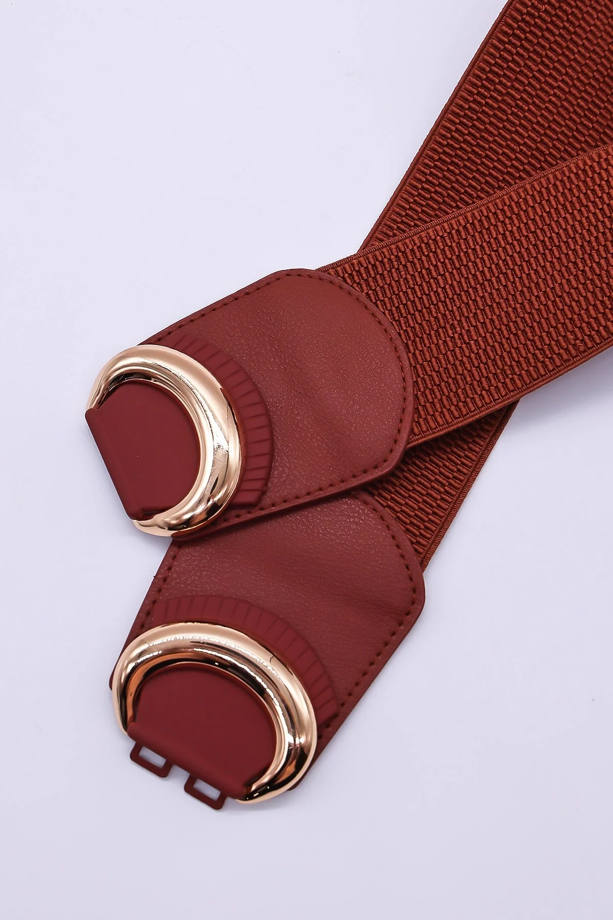 Brown Elastic Belt With Gold Clasp