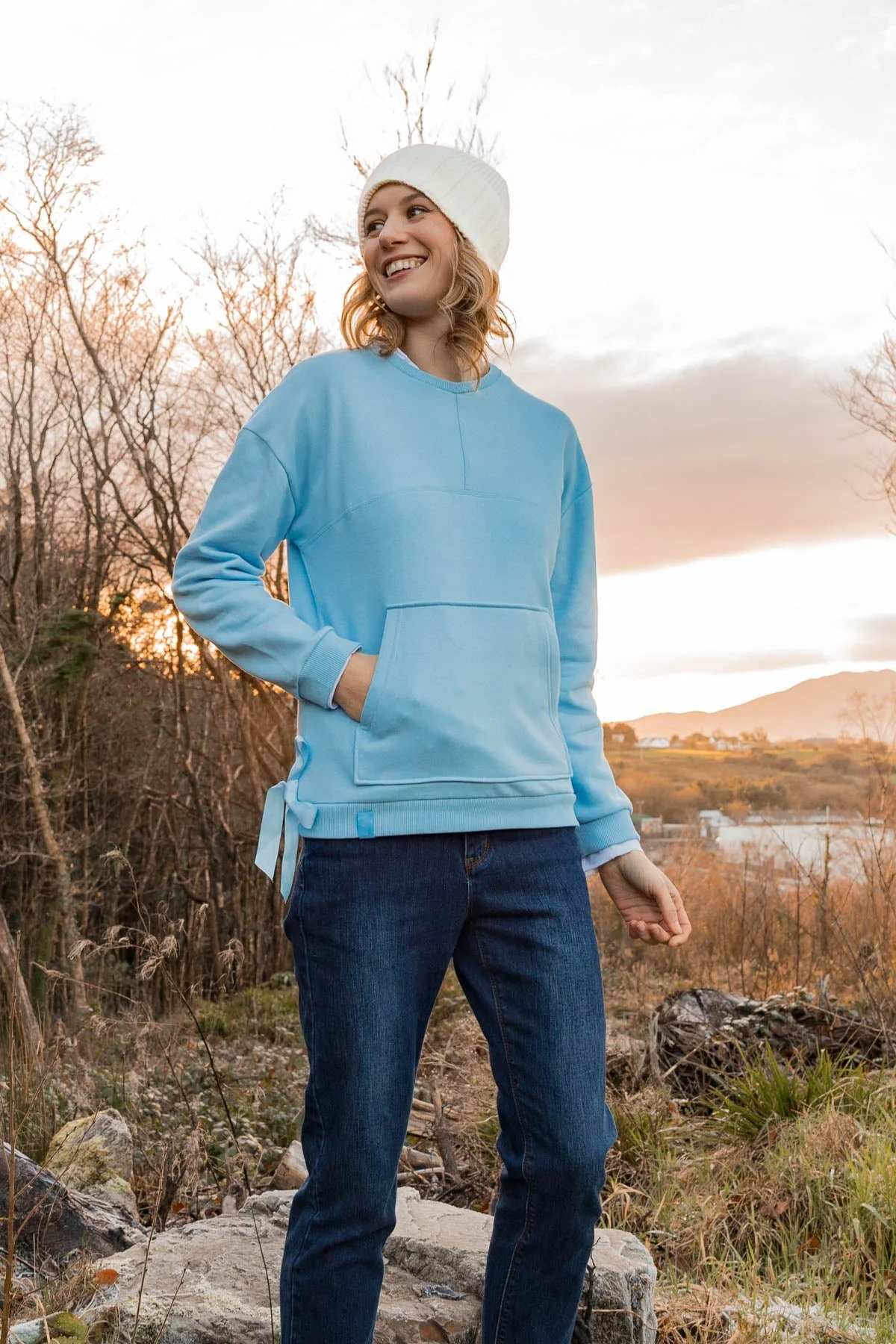 Tie Hem Sweatshirt in Blue