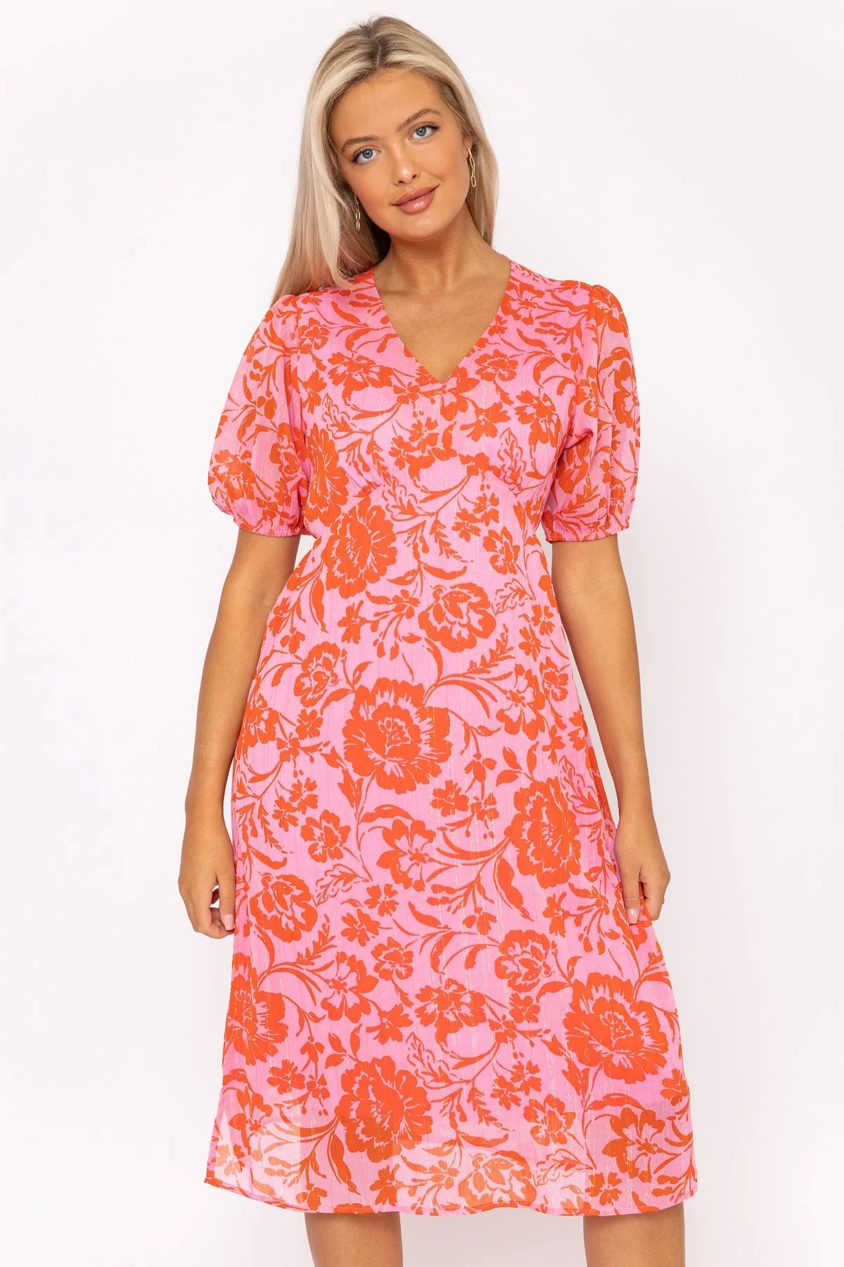 Luna Pink Print Midi Dress