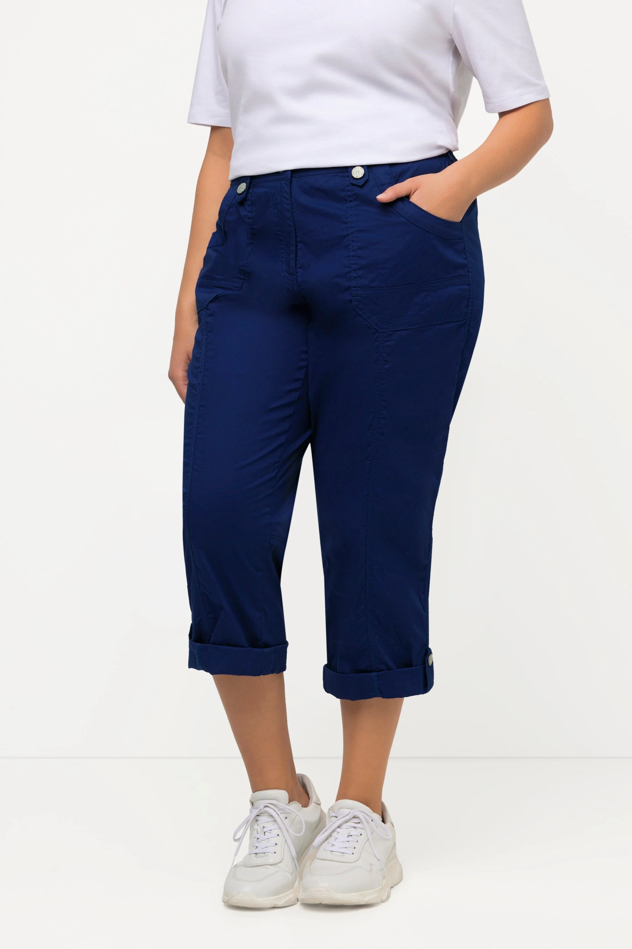Roll-Tab Hem Stretch Cargo Pants in Dark Blue