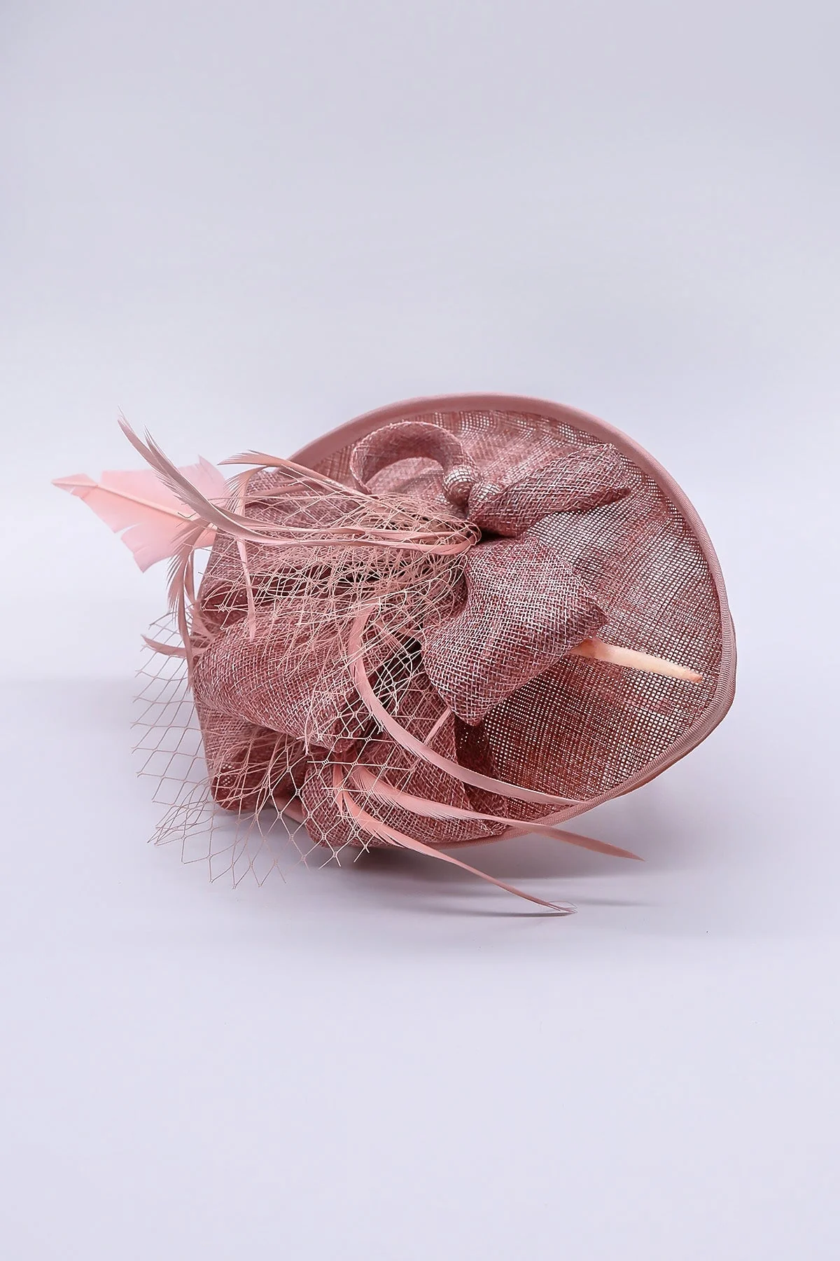 Pink Hairband Net & Feather Fascinator