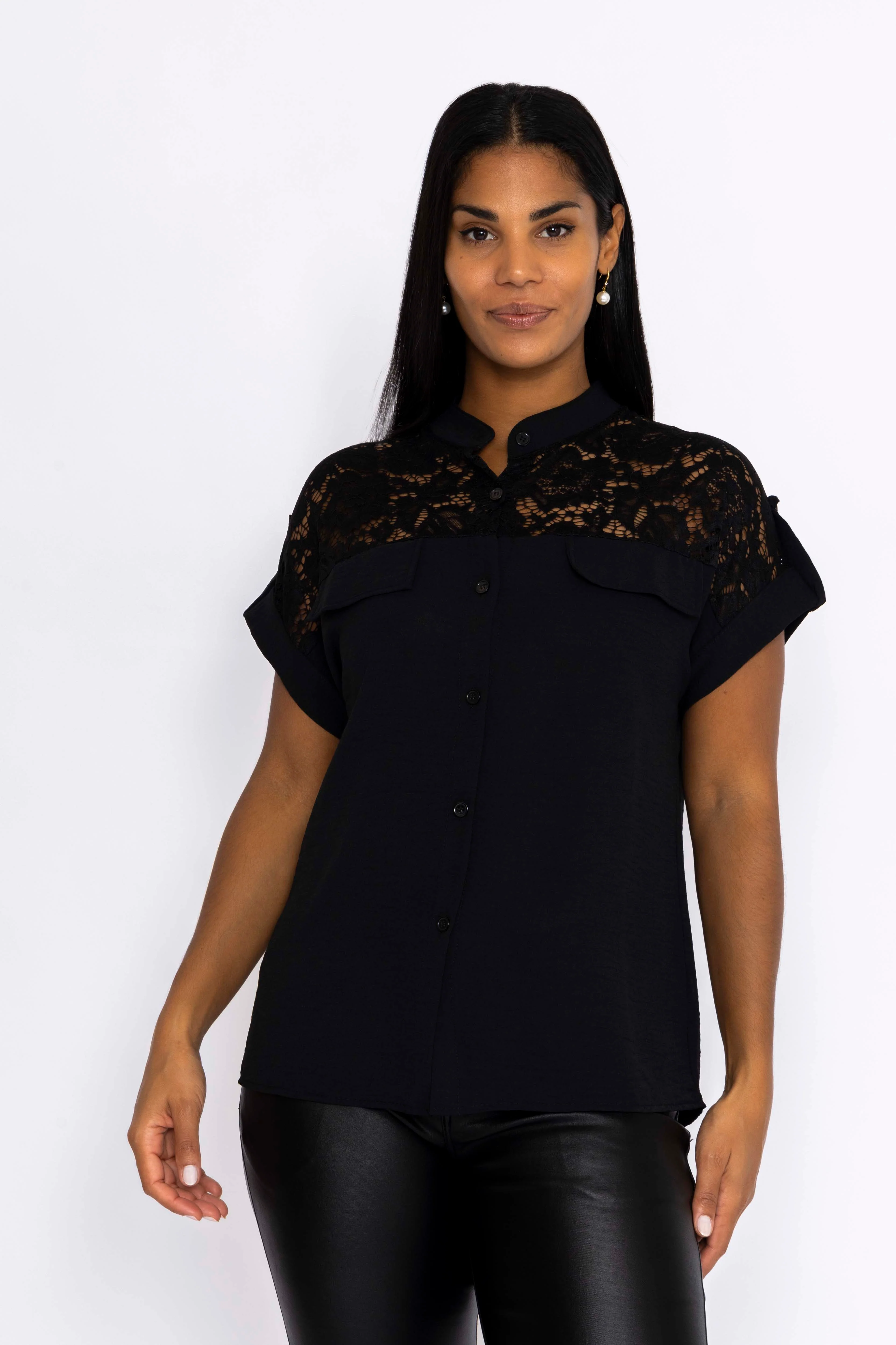 Lace Insert Shirt in Black